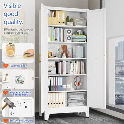 GAIOUS 74.8" Tall Kitchen Pantry Cabinet, Metal File Storage Cabinet White - color: White, size: 15.7"D x 31.5"W x 74.8"H