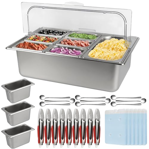 Kalolary 9 Grids Stainless Steel Topping Containers with Flip Lids
