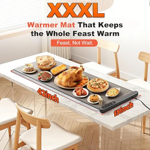 Silicone Food Warming Mat Extra Large 42 x 15 Inch with Heat-Resistant Mat, 500W Graphene, 6 Temp & 6H Timer, Rollable Electric Heating Mat - size: Extra Large Size:42" X 15"