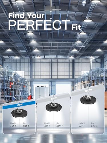 ELEKICO UFO Led High Bay Light 150W 5000K Shop Lights 21000Lm Daylight with Plug, UFO High Bay Lights for Garage Warehouse Workshop Factory Barn Logistics Center 6 Pack