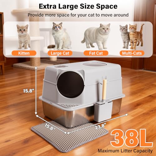 Stainless Steel Litter Box with Lid,Extra Large Enclosed cat Litter Box - color: Enclosed-XL