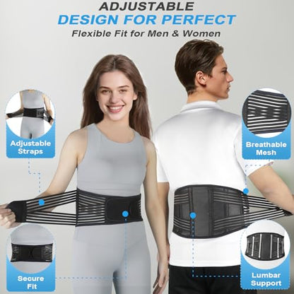 Back Brace for Lower Back Pain Relief, Lumbar Support Belt for Men&Women - color: Black 2