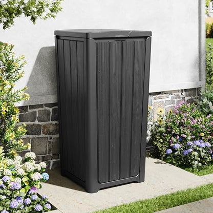 Fancyango Resin Outdoor Trash Can with Lid, 33 Gallon, Black - color: Black, size: 33 Gallon