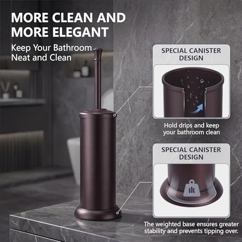 Stainless Steel Toilet Bowl Brush and Holder Set for Bathroom Long Handle - color: Bronze