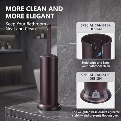 Stainless Steel Toilet Bowl Brush and Holder Set for Bathroom Long Handle - color: Bronze