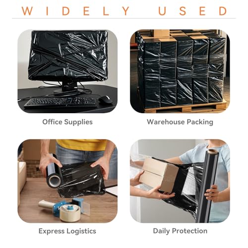 ADAYM 18" x 1500' Stretch/Shrink Wrap Roll - Plastic Wrap for Moving, Heavy Duty 80 Gauge, 600% Stretch for Packing, Pallets, Shipping&Furniture Protection with Handles - style: 1 roll-Black