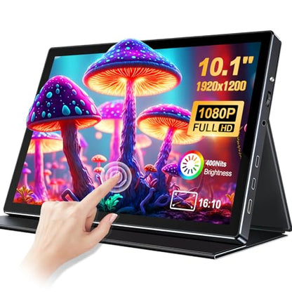 10.1 Portable Touchscreen Monitor,HDMI USB-C for Travel Mac (dark black) - color: dark black