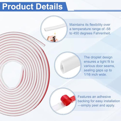 uxcell Weather Stripping Silicone Self-Adhesive White 24.6 ft 2Pcs - color: White, size: 24.6 ft