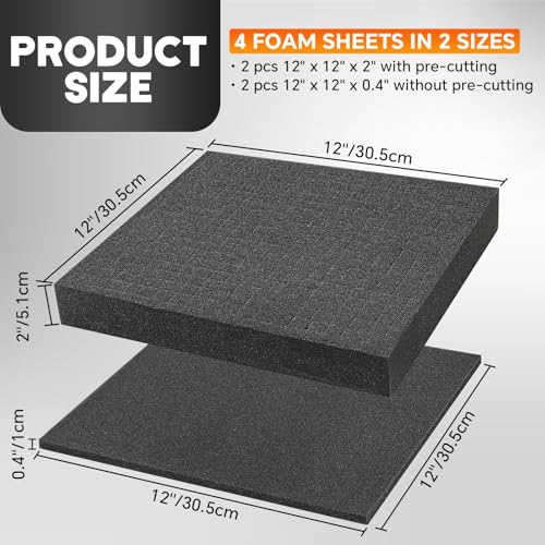 4 Pack Polyurethane Foam Sheet 12 x 12 x 2 Inch 12 x 12 x 0.4 Inch