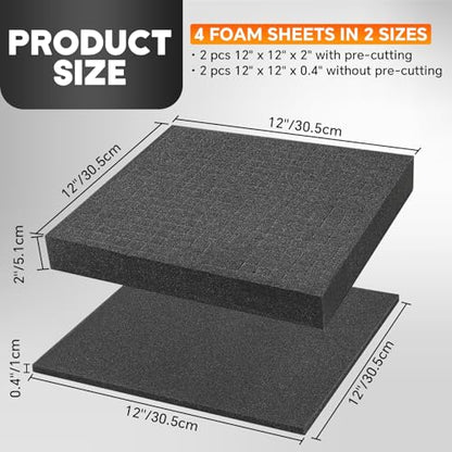 4 Pack Polyurethane Foam Sheet 12 x 12 x 2 Inch 12 x 12 x 0.4 Inch