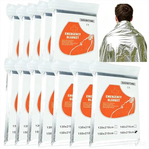 Emergency Rescue Blanket Outdoor Survival Blanket Waterproof, Windproof, Warm, Sunscreen Lightweight and Portable Suitable for First Aid Bags and Outdoor Camping, Silver, 12pcs - color: Silver 12pcs