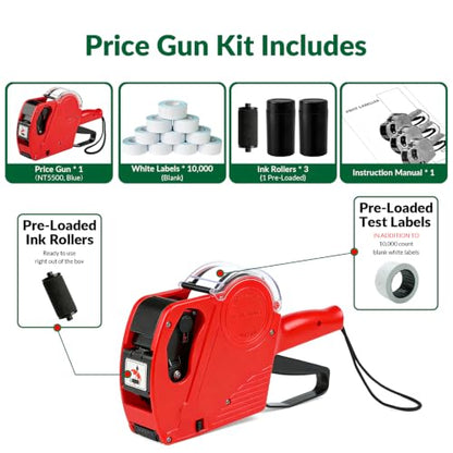 NATURALABEL 1-Line 8-Digit Price Gun Kit (Model NT5500, Red) - color: Red