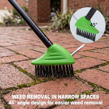3 in 1 Scrub Brush with Long Handle – Your All-Purpose Deck Brush, Weeding Tool & Concrete Scrubber Tackle Patio Weeds, Floor Stains, Moss, and Rust with one Versatile Set. (Green) - color: Green