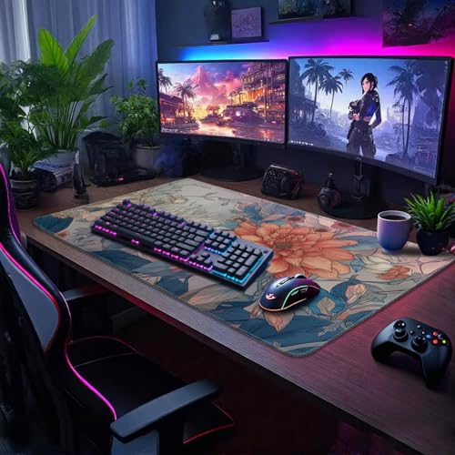 Japanese Floral Large Gaming Mouse Pad Desk Mat 31.5"x15.7" - color: Japanese Minimalist Floral