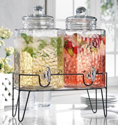 Beverage Dispensers - Set of 2 Glass Drink Dispensers with Metel Stand - 1.5-Gallon Capacity - Perfect for Lemonade, Juice, Water, Iced Tea, Punch - color: Clear - 1.5 Gallon 2 Pack