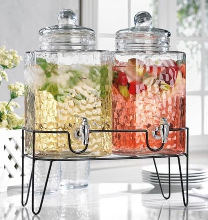 Beverage Dispensers - Set of 2 Glass Drink Dispensers with Metel Stand - 1.5-Gallon Capacity - Perfect for Lemonade, Juice, Water, Iced Tea, Punch - color: Clear - 1.5 Gallon 2 Pack