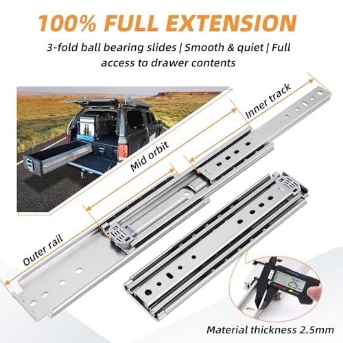 Heavy Duty Drawer Slides 12 14 16 18 20 22 24 26 28 30 32 34 36 40 44 48 52 56 60 Inch 500 Lbs Side Mount Full Extension Ball Bearing Rails Rail Tool Box Runner -W:76mm, 18 Inch - size: 18 Inch, style: Load:500 lb (No lock) -W:76mm
