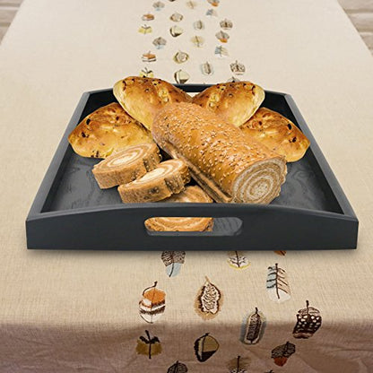 DILLMAN Serving Tray Large Black Wood Rectangle Food Tray Butler Tray Breakfast Tray with Handles (Small) - size: 15.4" x 11.4" x 1.6"