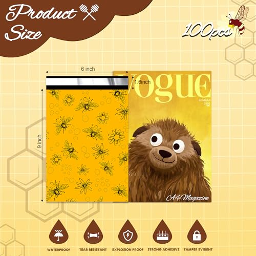 Cute Poly Mailers 6x9 Inch 100 Pcs, Bees Printed - color: Bees, size: 6x9 Inch 100Pcs