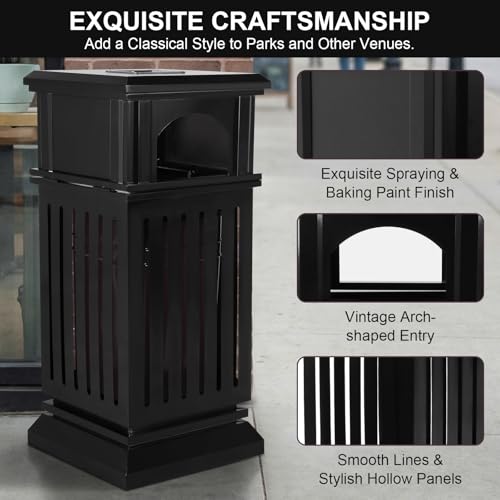Large Capacity Square Steel Commercial Trash Can with Lid Removable Inner Bucket, Decorative Garbage Container for Home, Office, Restaurant, Restroom