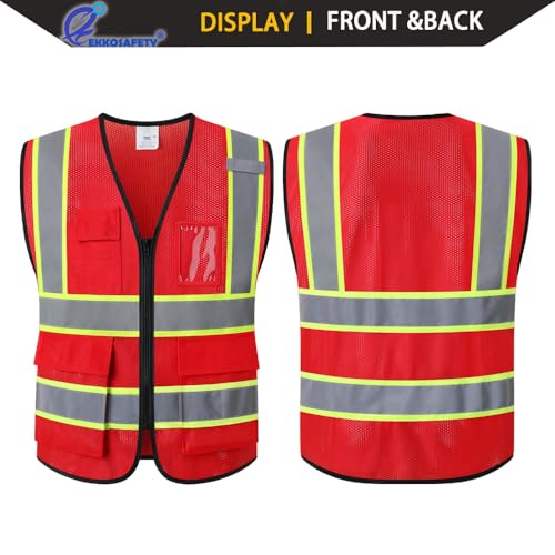 Hi Vis Reflective Safety Vest for Men Women,EK175,Red,M - color: Red, size: Medium