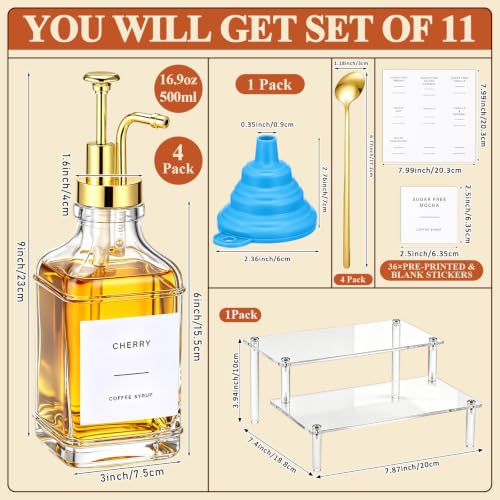 Silifine 11 Pcs 16.9 oz Coffee Syrup Dispenser Set, Square - style: Square