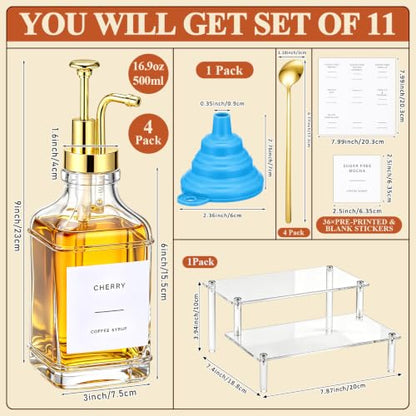 Silifine 11 Pcs 16.9 oz Coffee Syrup Dispenser Set, Square - style: Square