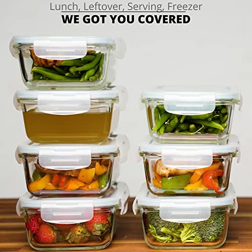Razab 16 Pc (Set of 8) 30 Oz Glass Meal Prep Containers with Lids, Airtight Large Glass Food Storage Containers, Reusable Leak Proof BPA Free, Freezer to Oven and Dishwasher Safe - color: Blue