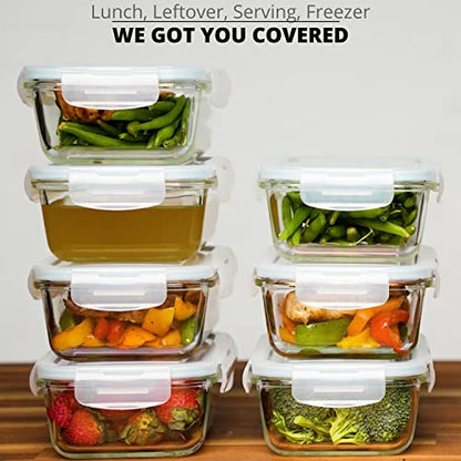 Razab 16 Pc (Set of 8) 30 Oz Glass Meal Prep Containers with Lids, Airtight Large Glass Food Storage Containers, Reusable Leak Proof BPA Free, Freezer to Oven and Dishwasher Safe - color: Blue