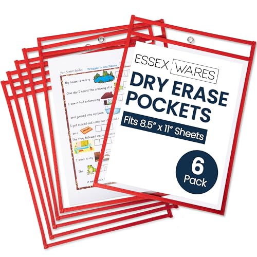Essex Wares - 6 Pack, Red Dry Erase Pockets, 10" Wide x 13.5" Tall - color: Red