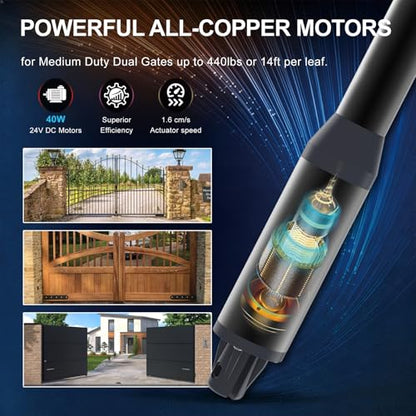 C01-L Smart Automatic Gate Openers Kit, App Compatible Dual Swing Gate Opener-Up to 14ft Long or 440lb Per Arm, Electric Gate Opener for Driveway Dual Swing Gate with Gate Remote and More