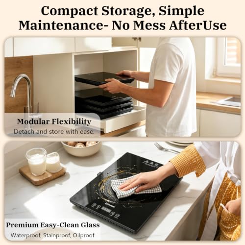 4-in-1 Electric Warming Tray with Independent Zone Control, 47.2"x15.7" Extra Large 4MM Tempered Glass Food Warmer, 9 Temp Settings 86-248°F & Timer, Modular Hot Plate for Buffet, Catering & Parties - size: 47.2"x15.7"