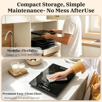 4-in-1 Electric Warming Tray with Independent Zone Control, 47.2"x15.7" Extra Large 4MM Tempered Glass Food Warmer, 9 Temp Settings 86-248°F & Timer, Modular Hot Plate for Buffet, Catering & Parties - size: 47.2"x15.7"