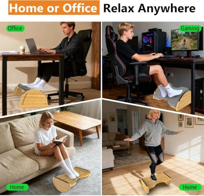Bamboo Foot Rest for Under Desk at Work 3-in-1 Desk Footrest with Cushion