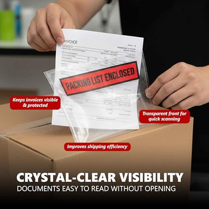 Pack of 1200 Packing Slips Pouches 4.5" x 5.5", Clear Adhesive Invoice Packing Slip Envelopes Pouches, Shipping Label Sleeves, Top Loading Packings List Enclosed Packings Lists Envelopes Pouches