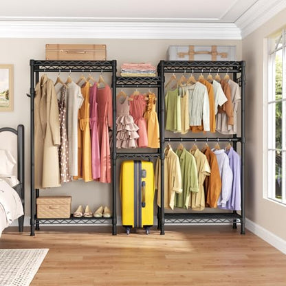 Golpart Heavy Duty Clothes Rack Metal Wardrobe with Adjustable Wire Shelves - color: Black, size: 15.75"D x 77.5"W x 77"H