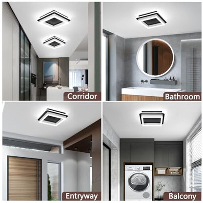 CANEOE Black Led Hallway Light Fixtures 6000K Cold White LED Modern Ceiling Light Fixtures Acrylic Square Flush Mount Ceiling Lamp for Bedroom Kitchen Bathroom Hallway Ceilings Lighting - color: Black&White, size: 1 Pack