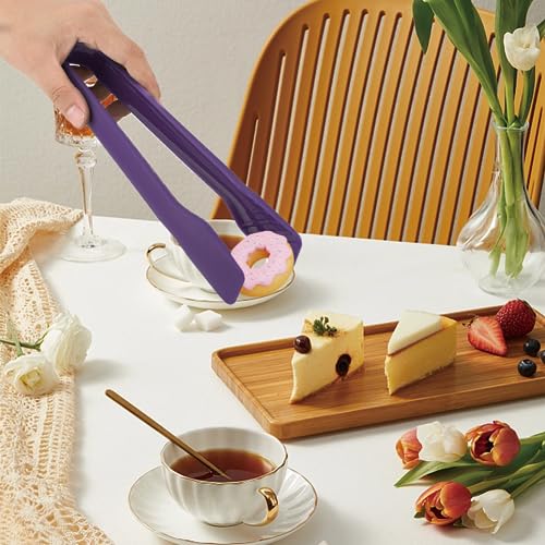 3 Sizes Toaster Tongs, Plastic Tongs Kitchen Tongs Set Bread Clip Anti Slip Food Tongs Heat Resistant Kitchen Baking Tools Space Saving Gifts for Grabbing Food Salad BBQ Vegetable Home Restaurant - color: Purple