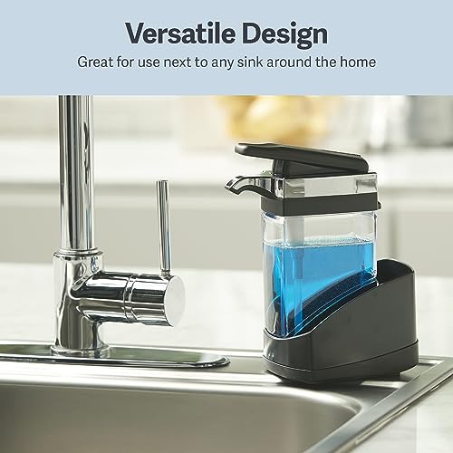Casabella Sink Sider Solo Kitchen Soap Pump and Sponge Caddy, Black/Chrome - 2-in-1 Soap and Sponge Caddy, One-Hand Soap Dispensing, Ergonomic Design, Easy to Refill and Clean, Efficient Size - color: Black, size: Solo