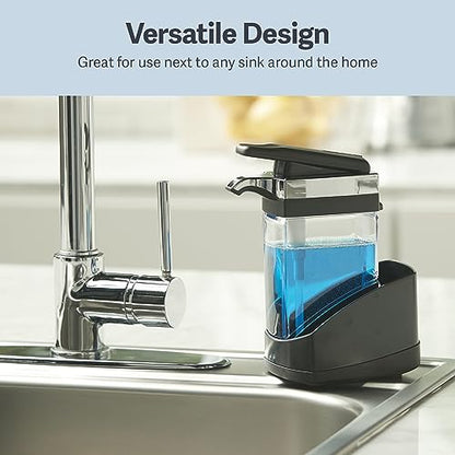 Casabella Sink Sider Solo Kitchen Soap Pump and Sponge Caddy, Black/Chrome - 2-in-1 Soap and Sponge Caddy, One-Hand Soap Dispensing, Ergonomic Design, Easy to Refill and Clean, Efficient Size - color: Black, size: Solo
