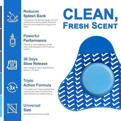Urinal Screen Deodorizer with Urinal Cakes, janitorial Urinal Deodorizer Urinal Cakes, Bio Enzyme Anti Splash Urinal Blue Mats for Commercial Use-Public Restrooms, Gas Stations-Ocean Blue Scent (1)