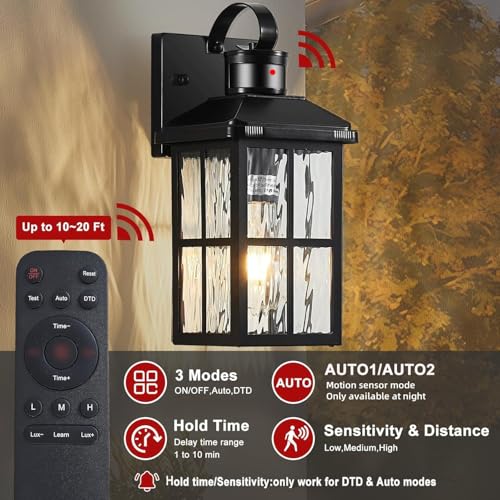 Porch Lights Outdoor with Remote, Motion Sensor Exterior Lighting Fixtures - color: 1 Black RW