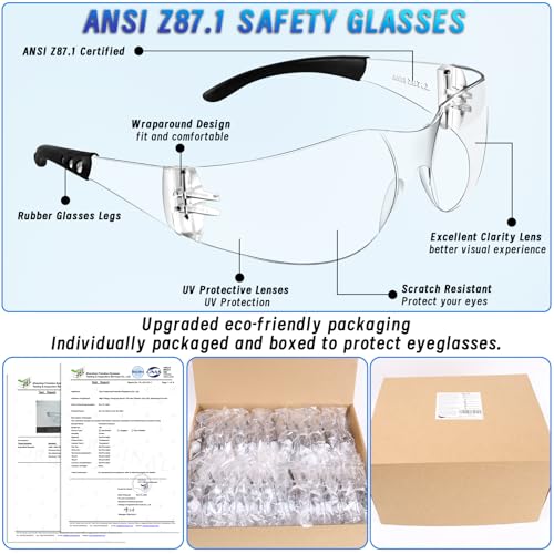 50 PCS Clear Safety Glasses Bulk for Men Women ANSI Z87.1 Protective Eyewear, Scratch & Impact Resistant Safety goggles, Polycarbonate Safety Sunglasses, Construction Lab Work Outdoor - color: Clear