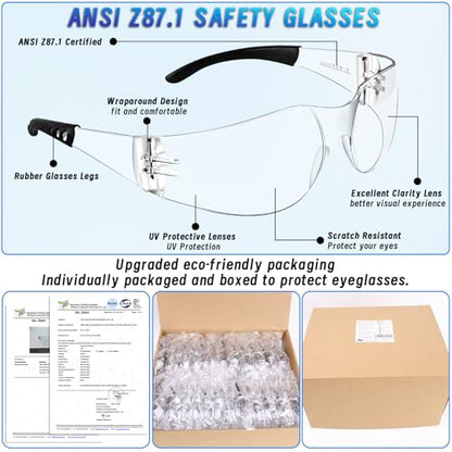50 PCS Clear Safety Glasses Bulk for Men Women ANSI Z87.1 Protective Eyewear, Scratch & Impact Resistant Safety goggles, Polycarbonate Safety Sunglasses, Construction Lab Work Outdoor - color: Clear