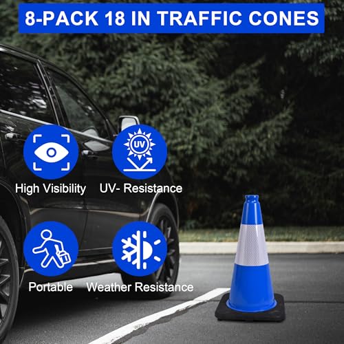 OrangeStar 18" Traffic Cones 8-Pack Blue Safety Cones - color: Blue, size: 18in
