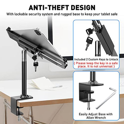 AboveTEK Universal Tablet Holder, Steel and Aluminum, Adjustable, Anti-Theft, 70.9 Inch Cable, Fits 7-13 Inch Tablets, Retail Security