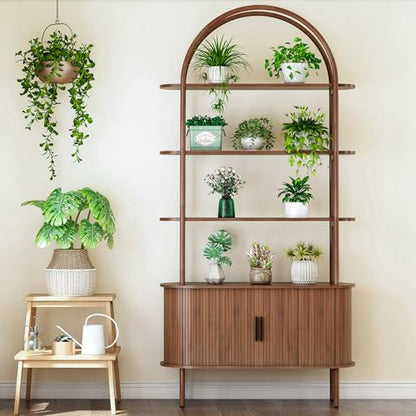 Janmer Home Arched Bookcase,79" Tall Mid Century Modern Bookshelf Cabinet - color: Walnut, size: 79-inch sliding door