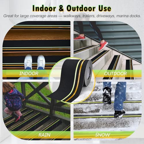 S&X Anti Slip Tape 6in x 60ft Grip Tape for Stairs, Reflective/Glow - color: Reflective/Glow-in-the-Dark, size: 6" X 60'