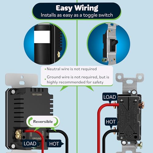 TOPGREENER PIR Motion Sensor Light Switch, No Neutral No Ground Wire, Black - color: Black, size: 1 Pack