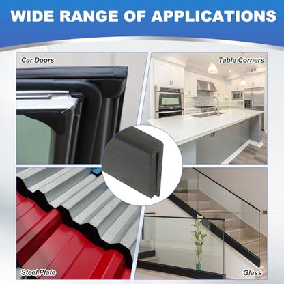 PATIKIL 5/64" Rubber Edge Trim, 6.6 ft Flexible U Channel Flat Bottom - size: 6.6ft x 0.08" x 0.16" x 0.35"